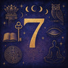 Illustration ésotérique du chiffre 7 représentant la spiritualité, la sagesse et l’introspection en numérologie