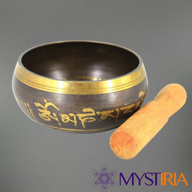 Bol chantant tibétain noir Mystiria avec maillet en bois pour séance sonore