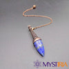 Vue latérale du pendule divinatoire lapis lazuli - chaîne laiton