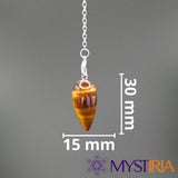 Dimensions du pendule goutte d'eau en Œil de Tigre – 30 mm x 15 mm