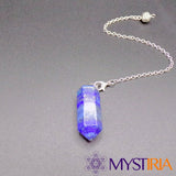 Pendule pierre naturelle Lapis Lazuli hexagonal sur fond gris - Mystiria