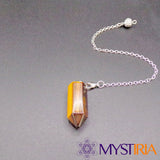 Vue latérale pendule pierre Œil de Tigre taillé hexagonal - Mystiria