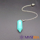 Vue latérale pendule pierre Œil de Tigre taillé hexagonal - Mystiria