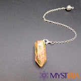 Pierre naturelle Unakite taillée en pendule hexagonal Mystiria