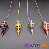 Collection pendules spirale en or, argent, cuivre antique - Mystiria