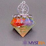Pendule Orgonite 7 Chakras, outil énergétique puissant pour harmoniser et rééquilibrer l’ensemble des centres énergétiques du corps.