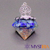 Pendule Orgonite Lapis Lazuli, amplificateur énergétique pour transformer les énergies négatives en vibrations positives et équilibrantes.