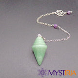 Vue latérale du pendule stupa en Aventurine Mystiria – soin énergétique