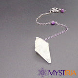 Pendule cristal de roche avec chaîne pentagramme – outil de radiesthésie
