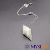 Pendule labradorite avec chaîne pentagramme de protection et perles violettes – Mystiria