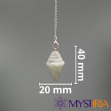 Pendule Stupa Conique en Labradorite – Vue suspendue, 40mm x 20mm
