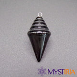 Pendule divinatoire en obsidienne noire – Forme Stupa conique vue de face
