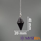 Pendule Stupa Conique en Obsidienne Noire – Vue suspendue, dimensions 40mm x 20mm