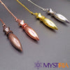 Pendule Thot Métal, outil vibratoire en cuivre antique, argent, or et or rose pour amplifier l’intuition et optimiser les séances divinatoires.