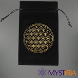 Pochette de Tarot Fleur De Vie Noire en Velours pour jeu de tarot de Marseille ou Pendule Divinatoire