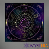 Tapis de Tarot Zodiaque, support divinatoire pour harmoniser vos tirages avec les énergies des 12 signes astrologiques et symboles sacrés.